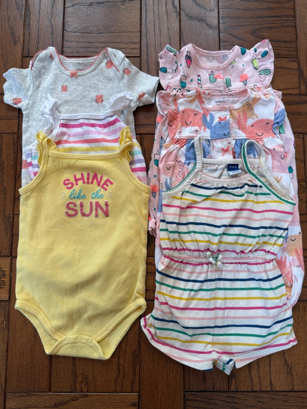 6 Pack of Rompers and Summer Onesies - Size 12-18 Months